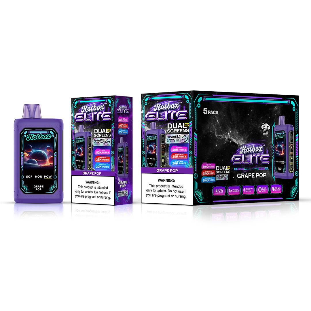 Hotbox Elite 50K Puff Disposable Vape - Grape Pop | Display Pack of 5