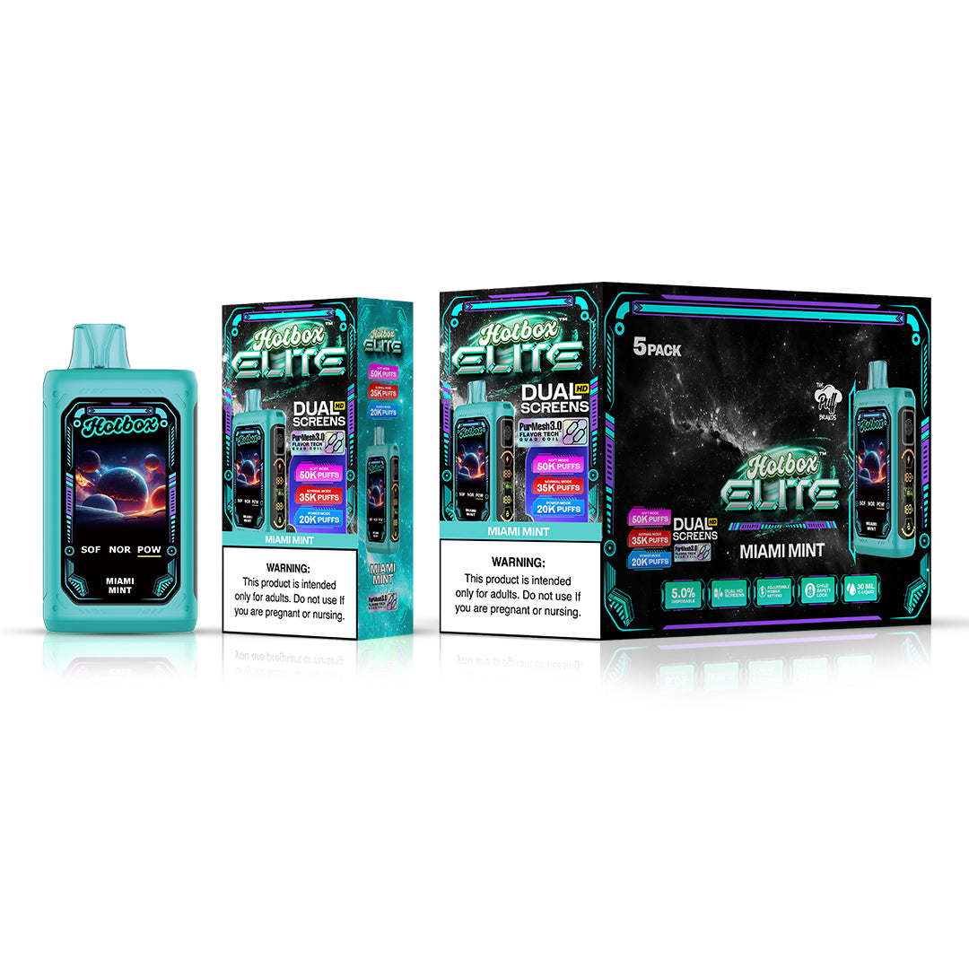 Hotbox Elite 50K Puff Disposable Vape - Miami Mint | Display Pack of 5