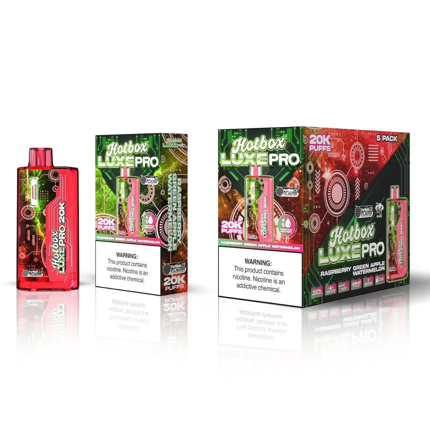 Hotbox™ Luxe Pro 20K Disposable Vape - Raspberry Green Apple Watermelon