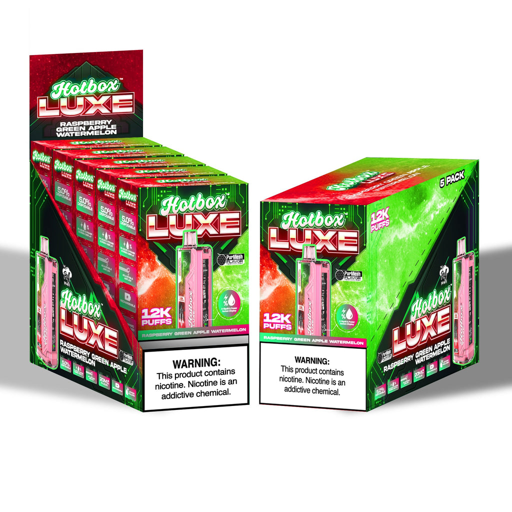 Hotbox LUXE 12k Puffs - Raspberry Green Apple Watermelon | Display Pack of 5